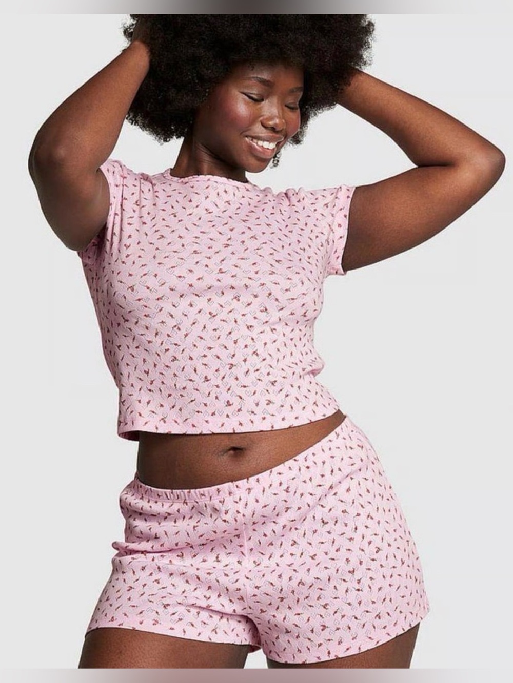 Victoria’s Secret PINK cotton heart pointelle short pajama set in “ditsy floral”